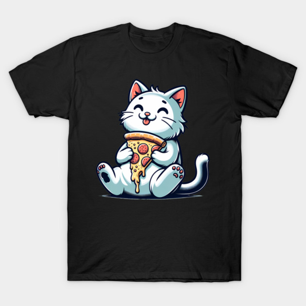 Cute Cat Eating Pizza, Funny Pizza Lover T-Shirt by logiamerch