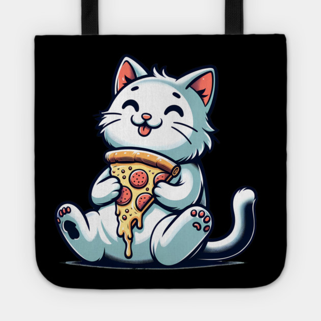 Cute Cat Eating Pizza, Funny Pizza Lover Tote by logiamerch