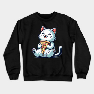 Cute Cat Eating Pizza, Funny Pizza Lover Crewneck Sweatshirt