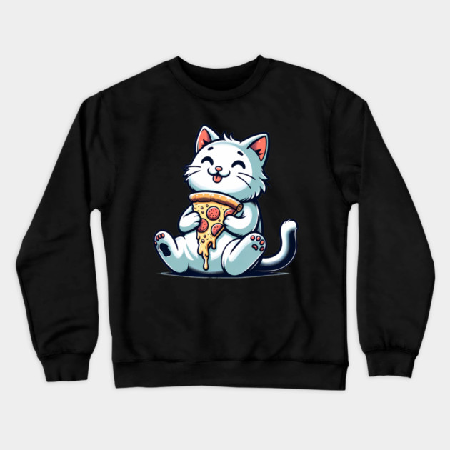 Cute Cat Eating Pizza, Funny Pizza Lover Crewneck Sweatshirt by logiamerch