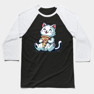 Cute Cat Eating Pizza, Funny Pizza Lover Baseball T-Shirt