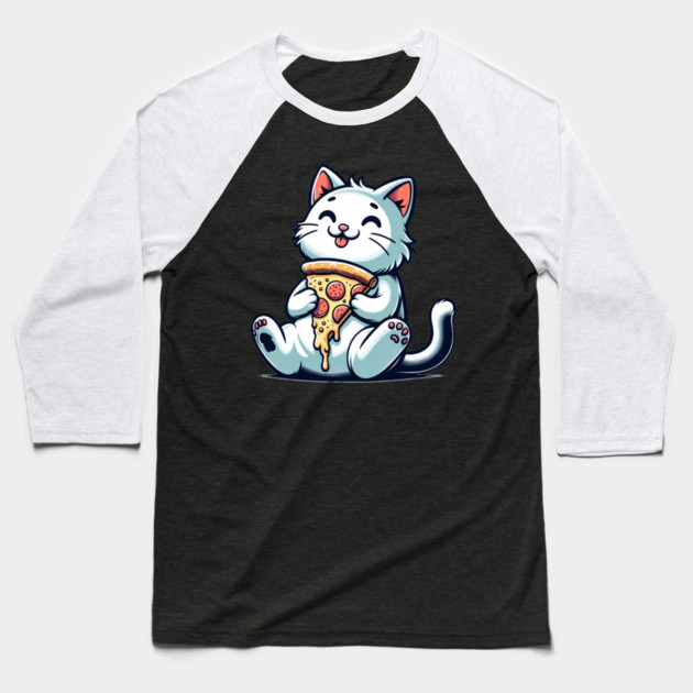 Cute Cat Eating Pizza, Funny Pizza Lover Baseball T-Shirt by logiamerch