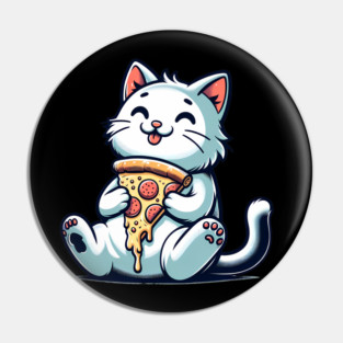 Cute Cat Eating Pizza, Funny Pizza Lover Pin