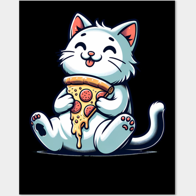 Cute Cat Eating Pizza, Funny Pizza Lover Wall Art by logiamerch