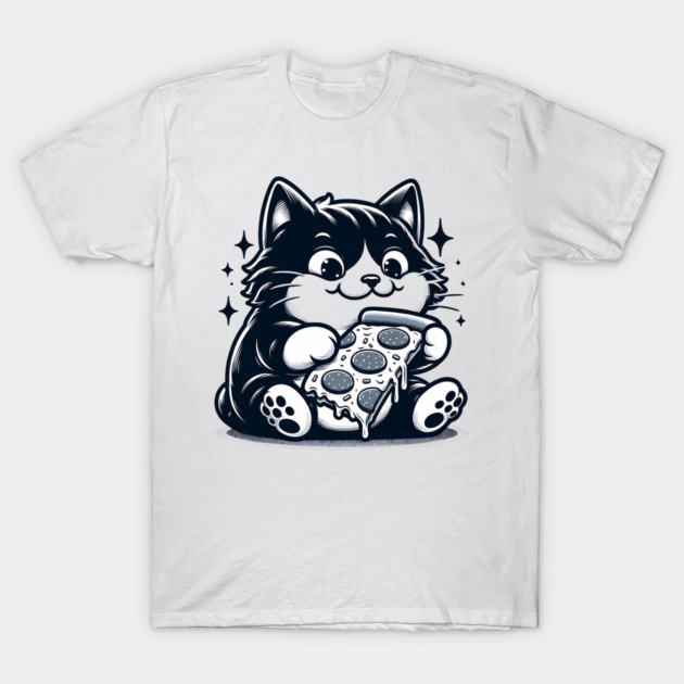 Cute Cat Eating Pizza, Funny Pizza Lover T-Shirt by logiamerch