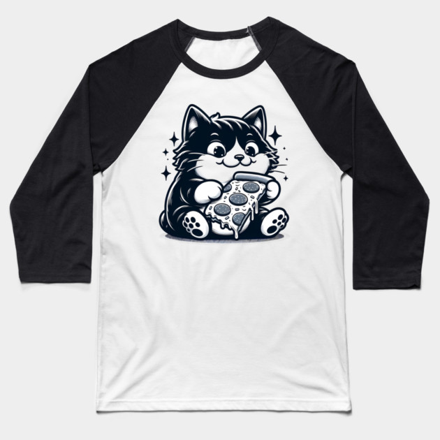Cute Cat Eating Pizza, Funny Pizza Lover Baseball T-Shirt by logiamerch