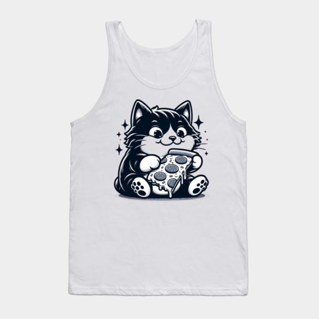 Cute Cat Eating Pizza, Funny Pizza Lover Tank Top by logiamerch