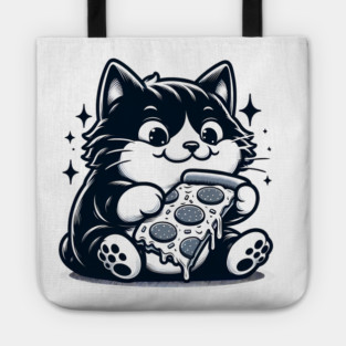 Cute Cat Eating Pizza, Funny Pizza Lover Tote