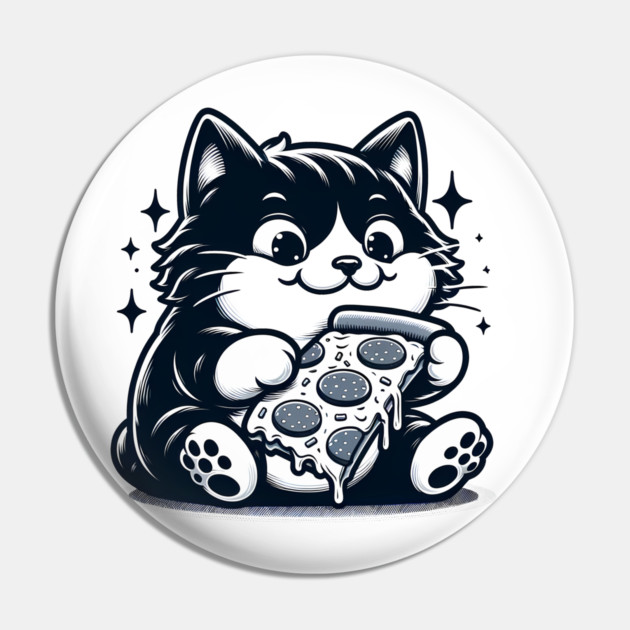 Cute Cat Eating Pizza, Funny Pizza Lover Pin by logiamerch
