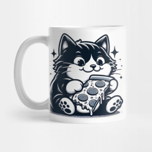 Cute Cat Eating Pizza, Funny Pizza Lover Mug