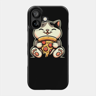 Kawaii Cat Eating Pizza, Funny Pizza Lover Phone Case