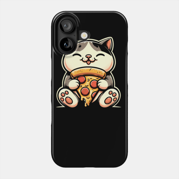 Kawaii Cat Eating Pizza, Funny Pizza Lover Phone Case by logiamerch