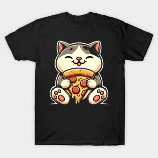 Kawaii Cat Eating Pizza, Funny Pizza Lover T-Shirt