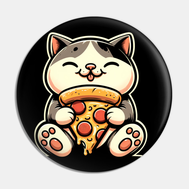 Kawaii Cat Eating Pizza, Funny Pizza Lover Pin by logiamerch