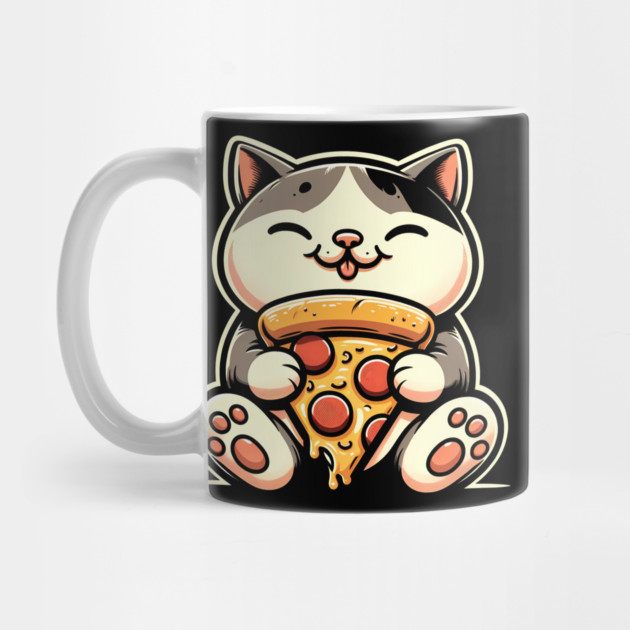 Kawaii Cat Eating Pizza, Funny Pizza Lover by logiamerch