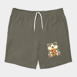 Kawaii Cat Eating Pizza, Funny Pizza Lover Shorts