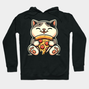 Kawaii Cat Eating Pizza, Funny Pizza Lover Hoodie