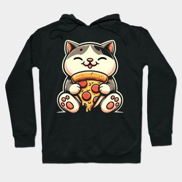 Kawaii Cat Eating Pizza, Funny Pizza Lover Hoodie by logiamerch