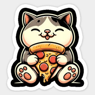 Kawaii Cat Eating Pizza, Funny Pizza Lover Sticker