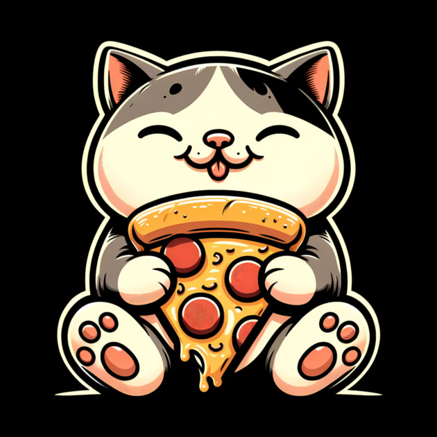 Kawaii Cat Eating Pizza, Funny Pizza Lover by logiamerch