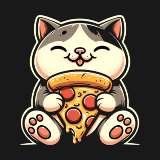 Kawaii Cat Eating Pizza, Funny Pizza Lover T-Shirt