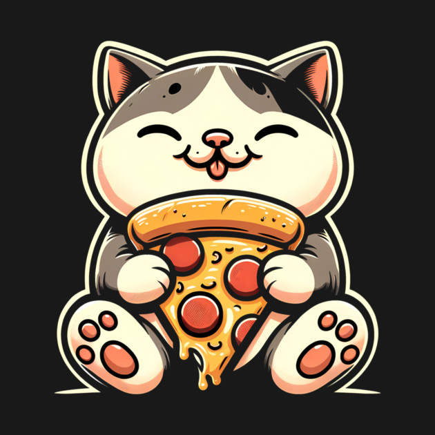 Kawaii Cat Eating Pizza, Funny Pizza Lover by logiamerch