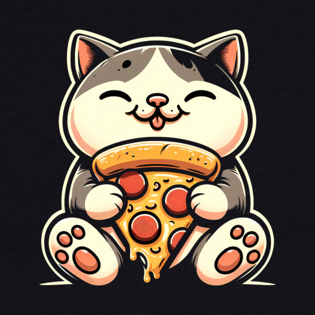 Kawaii Cat Eating Pizza, Funny Pizza Lover by logiamerch