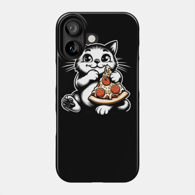 Cute Cat Eating Pizza, Funny Pizza Lover Phone Case by logiamerch
