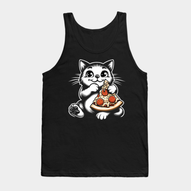 Cute Cat Eating Pizza, Funny Pizza Lover Tank Top by logiamerch