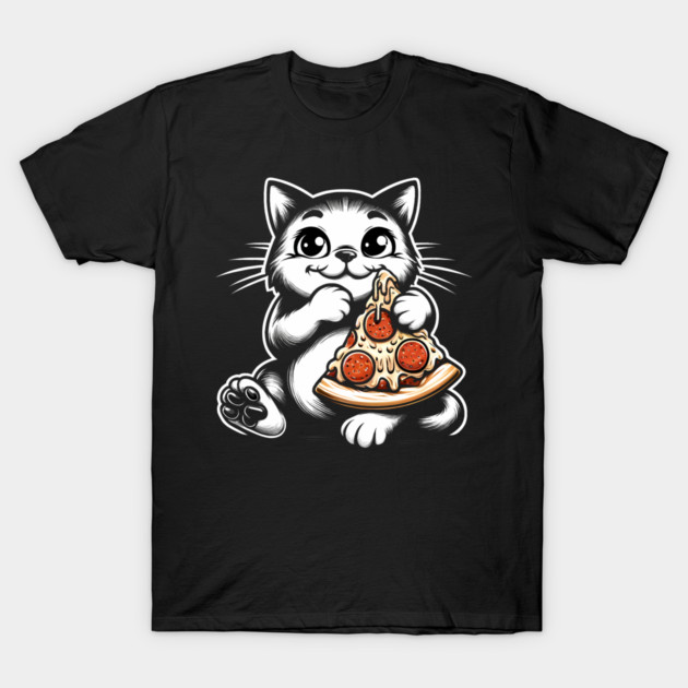 Cute Cat Eating Pizza, Funny Pizza Lover T-Shirt by logiamerch