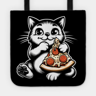 Cute Cat Eating Pizza, Funny Pizza Lover Tote
