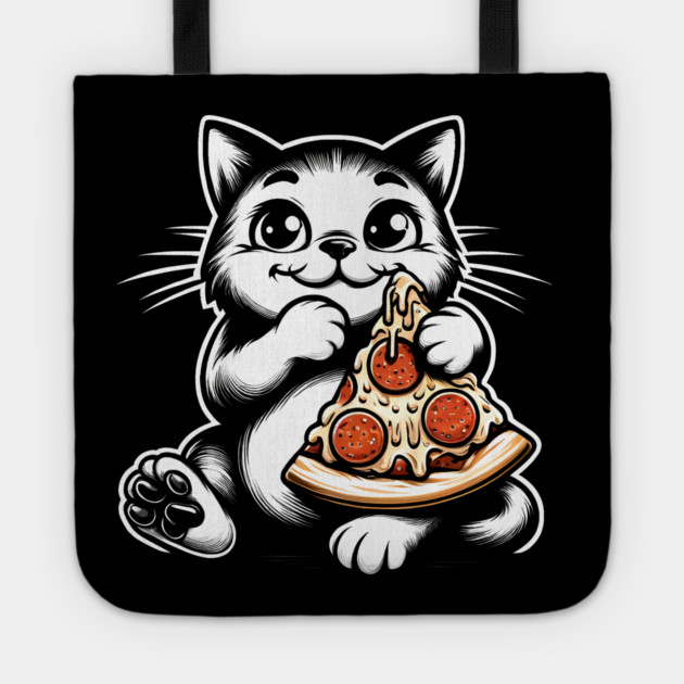 Cute Cat Eating Pizza, Funny Pizza Lover Tote by logiamerch