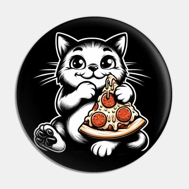 Cute Cat Eating Pizza, Funny Pizza Lover Pin by logiamerch