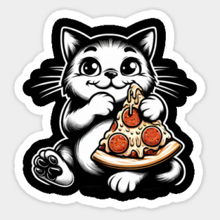 Cute Cat Eating Pizza, Funny Pizza Lover Sticker