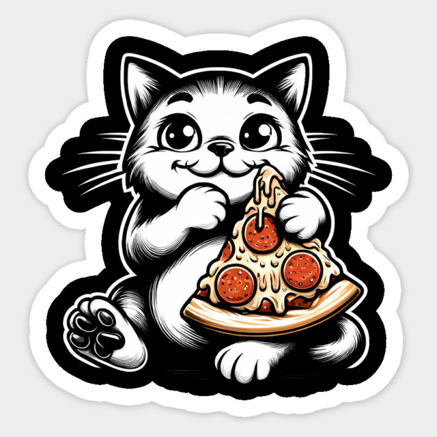 Cute Cat Eating Pizza, Funny Pizza Lover Sticker by logiamerch