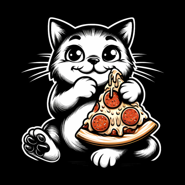 Cute Cat Eating Pizza, Funny Pizza Lover by logiamerch