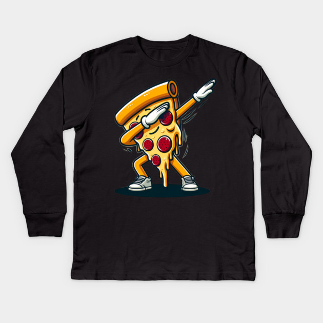 Funny Dabbing Pizza, Dancing Pizza Pose Kids Long Sleeve T-Shirt by logiamerch