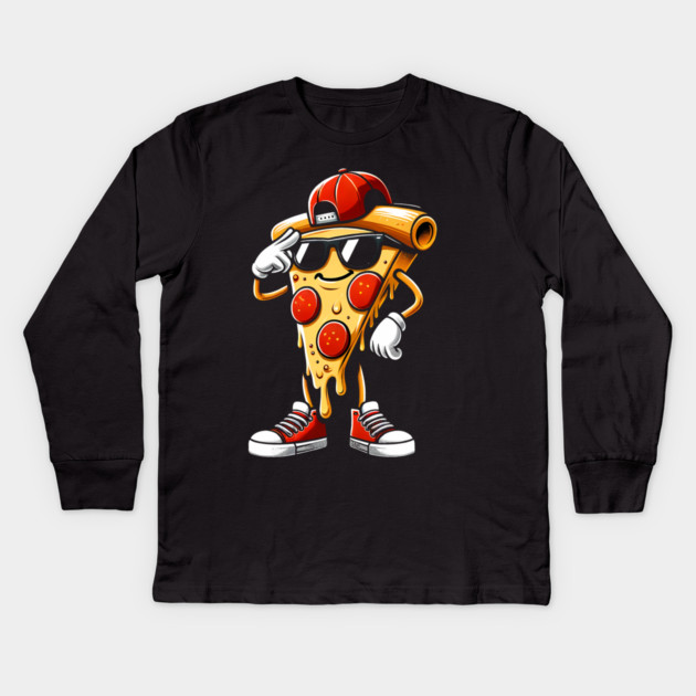 Funny Dabbing Pizza, Dancing Pizza Pose Kids Long Sleeve T-Shirt by logiamerch