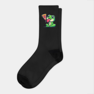 Cute Frog eating Pizza Socks