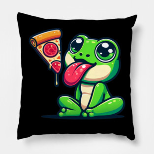 Cute Frog eating Pizza Pillow