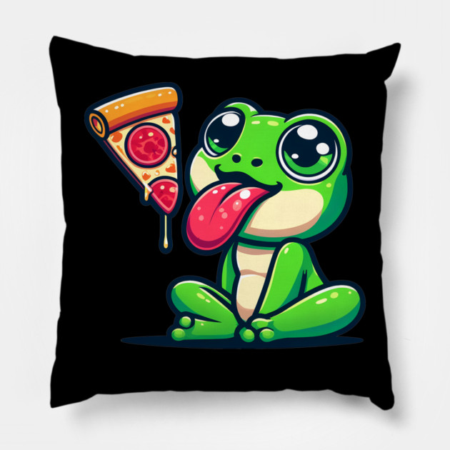 Cute Frog eating Pizza Pillow by logiamerch