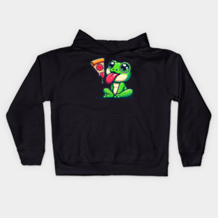 Cute Frog eating Pizza Kids Hoodie