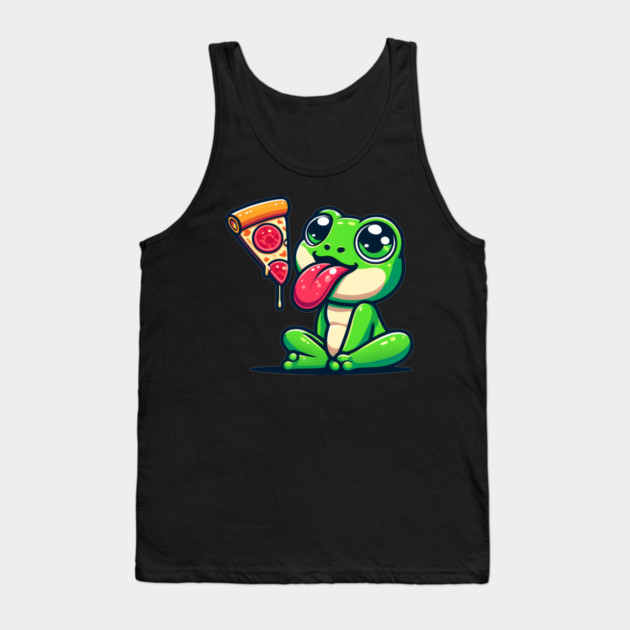 Cute Frog eating Pizza Tank Top by logiamerch