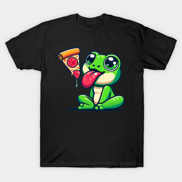 Cute Frog eating Pizza T-Shirt by logiamerch