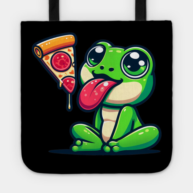 Cute Frog eating Pizza Tote by logiamerch