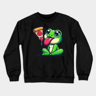 Cute Frog eating Pizza Crewneck Sweatshirt