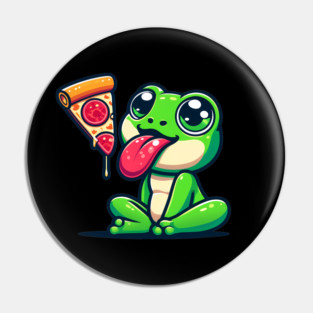 Cute Frog eating Pizza Pin