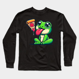 Cute Frog eating Pizza Long Sleeve T-Shirt