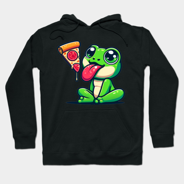 Cute Frog eating Pizza Hoodie by logiamerch