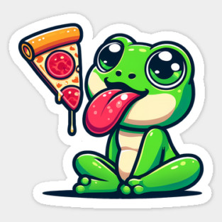 Cute Frog eating Pizza Sticker